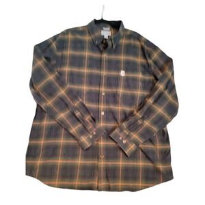 Carhartt Flannel Shirt‎ Relaxed Fit Sz XL Plaid Olive Gray Long Sleeve